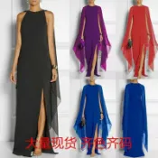 港灣小站 【歐美女王風】雪紡拼接連衣裙 禮服 洋裝 女裝 長裙 宴會裙 派對裙 氣質款 顯瘦設計 大氣優雅 約會穿搭 正式場合適用