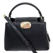 COACH 限量ELIZA CARRYALL橢圓馬車LOGO金扣皮革迷你手提包斜背包(黑色/贈原廠防塵袋紙袋)13600644