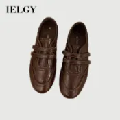 IELGY 2026 韓版女式黑色圓頭平底樂福鞋