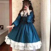 💖熱銷💖 原創Lolita蘿莉塔裙子春夏軟妹子蘿莉大裙擺學生可愛OP長袖連身裙 蘿莉塔洋裝