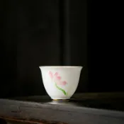 全球選品1館 生活百貨 德化白瓷手繪荷花小茶杯功夫茶具品茗杯手畫聞香杯客人杯喝茶杯子