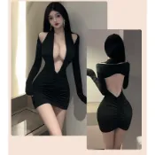 【限時折扣】情趣內衣新款性感辣妹純欲露背深V領顯胸大長袖洋裝