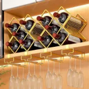 【臺灣出貨】紅酒架擺件輕奢高檔葡萄酒架格子架酒杯架倒掛家用斜放酒瓶置物架