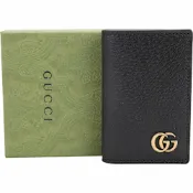GUCCI 古馳 GG MARMONT 壓紋牛皮直式卡片夾(黑色)