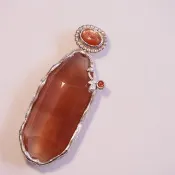 紅髮晶 金紅石 大顆 少見形狀 太陽石  石榴石 純銀墜子