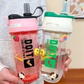 臺灣現貨透明水壺大容量高顏值ins雙飲杯吸管塑膠杯健身運動搖搖杯學生樂扣隨行隨身隨手水杯馬克杯750ml韓國飲料杯冷水瓶