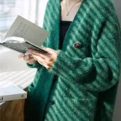 松子綠 2色  Alpaca秘魯羊駝毛開衫 康寶萊寬松軟糯針織毛衣外套