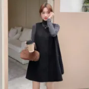 外套 INS韓系黑色高級感赫本風西裝背心裙外套女生外搭長版背心外套大尺碼女裝 10645