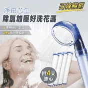 【生活市集】【淨由芯生】除氯加壓可調節式蓮蓬頭附4隻濾心組合/替換濾心