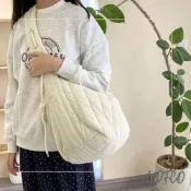 (店+)WDF.CO現貨｜2025最新韓國泡芙折皺餃子包｜灰藍白黃5色泡泡雲朵包｜長條刺繡肩背包｜有拉鍊｜腋下包｜大容量｜拉繩包
