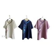 【荷湘田】夏裝雙盤扣大碼手繪舒適棉衣茶服