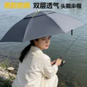 優選頭戴傘釣魚傘雙層透氣黑膠防曬帽傘大號摺疊頭頂傘斗笠雨傘帽
