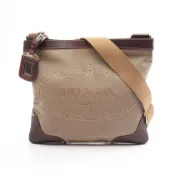 【DOKODEMO】【二手】Prada PRADA 單肩包 LOGO 提花 米色/ブラウン帆布皮革 Logo 提花單肩包 女士二手 B