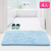 【G+ 居家】4入玫瑰壓花珊瑚絨記憶棉止滑地墊40x60cm(衛浴墊/腳踏墊/防滑墊/吸水地墊)