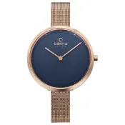 OBAKU 首席極簡主義曲線腕錶-玫瑰金X藍色(V227LXVLMV)/34mm