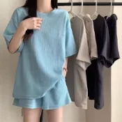 (店+)【D.studio】韓版寬鬆顯瘦休閒運動套裝 短袖上衣+短褲 衣服 夏天女裝 女裝 短袖t恤女 休閒褲 短褲 褲子【S357】