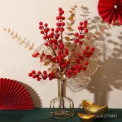 【優選精品】紅果髮財果假花仿真花擺設結婚春節喬遷擺設客廳裝飾品擺件上檔次ins日韓風 XFTK