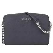 【Michael Kors】Jet Set 防刮皮革金屬鍊帶方形斜背包(黑色)
