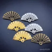 收藏愛好🎈複古風小扇子手工diy小扇子新中式迷你折扇扇形髮簪金屬配件