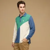 【NAUTICA】官方旗艦 男裝 復古色塊拼接POLO衫(藍綠色)