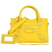 BALENCIAGA 巴黎世家METALLIC EDGE MINI City迷你機車包(黃)
