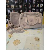 Kipling 淡雅金屬榛果色長方形小包加復古粉翻蓋手提側背包二手商品