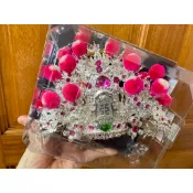 【靜福緣】精品柳絲製 訂製品『銀色彩鑽粉紅絨球王帽(訂製品)』王爺帽國光帽神明帽神帽乙丘神冠