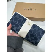 （下單立即出貨🚚）COACH 單寧牛仔 帆布款拉鏈長夾 手拿包/手腕包
