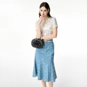【iROO】格紋亮片牛仔魚尾裙
