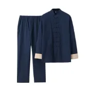 (店+)【巴黎精品】現貨+預購 新中式唐裝漢服套裝兩件套長袖太極氣功夫服休閒長褲男套裝9色a1bx12