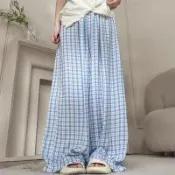 【韓國K.W.】輕量涼感孔雀花紋寬鬆韓國空運棉绸花苞顯瘦褲(小香風/休閒/日系/通勤/渡假)