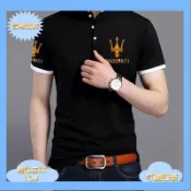 桃園出貨+發票X小偉時尚精品男裝館恤男短袖立領純棉修身青年裝夏季男士大碼潮流瑪莎拉蒂衣服