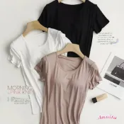 (店+)【Annita】短袖T恤 免穿內衣 bar 莫代爾棉涼感透氣素面上衣(上衣bra t bra 罩杯T 睡衣 女裝 大尺碼)