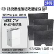 1年份4入組適用Whirlpool惠而浦WDEE10TW 10公升除濕機除臭活性碳初效過濾棉濾網