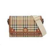 [小樹購] BURBERRY 經典格紋牛皮飾邊斜背包(石楠木棕色)