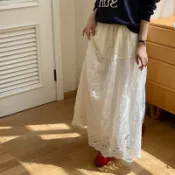 現貨+預購 女半身裙A字裙網紗裙中長裙百褶裙子大碼洋裝休閒大尺碼女裝-白色蕾絲花邊74km52【獨家進口】【米蘭精品】