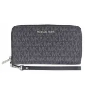 MICHAEL KORS Jet Set 黑色MK花紋防水布提把拉鍊手機中夾