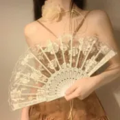 新中式扇子 蕾絲玫瑰扇子 折扇 舞蹈專用扇子 古風折疊扇 手扇 折扇 復古扇 折扇 配馬麵裙扇子 純慾扇子