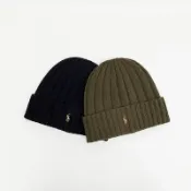 美國百分百【全新真品】Ralph Lauren 帽子 針織 毛線帽 RL 彩馬 小馬 毛帽 深藍/墨綠 CS41