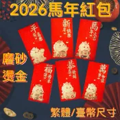【快速出貨】2026馬年可愛紅包袋  臺幣尺寸 磨砂燙金 質感厚磅 可愛插畫 尾牙 春酒 新年 過年 春節 一組6入