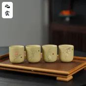 【化雲】宜興原礦紫砂主人杯泥繪梅蘭竹菊紫砂杯品茗杯聞香杯客杯功夫茶具