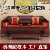 羅漢床三件套中式實木沙發床仿古客廳家具戶型貴妃榻菠蘿格酸枝木
