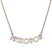 CHANEL I LOVE COCO雙C LOGO愛心設計粉水鑽鑲嵌項鍊(淡金x粉)