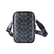 COACH黑灰C LOGO PVC拼接黑色皮革A6方型男士小款斜背包