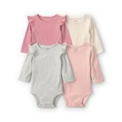 【Carter’s】嬰幼童裝 4件組包屁衣-（原廠公司貨 童裝 4件組 舒適螺紋 荷葉肩設計 保暖舒適)