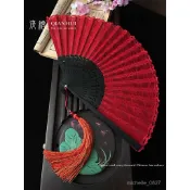 免運 臺灣出貨 扇子 中國風COS大紅色扇子蕾絲扇淑女折扇子女士舞蹈扇古典古風折疊夏 O1Q3