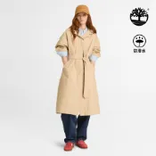 【Timberland】女款米色防潑水長版風衣外套|A42BFY94