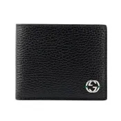 【GUCCI 古馳】610464 經典LOGO荔枝牛皮拚色男用對開短夾(綠色)