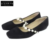 【DOKODEMO】Jimmy Choo ADE FLAT SZR 珍珠裝飾絨面革平底鞋，女款，黑色，36.5碼（二手）