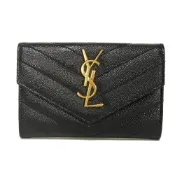 【DOKODEMO】二手 SAINT LAURENT PARIS Monogram 小號信封錢包，絎縫粒面小牛皮，YSL，黑色，對折錢包，414404 BOW01 1000